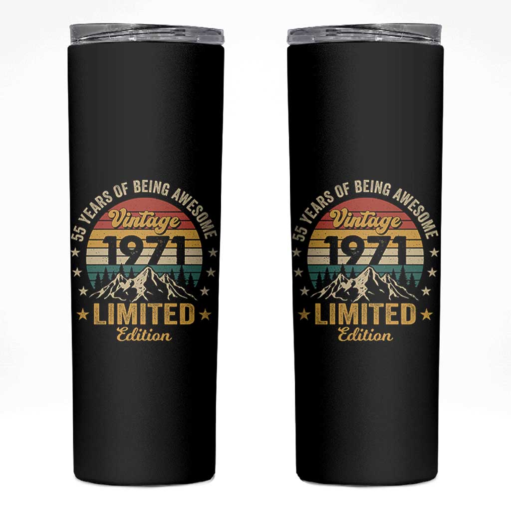 55th Birthday Skinny Tumbler Vintage 1971 Limited Edition Retro 55 Years Of Being Awesome Mountain