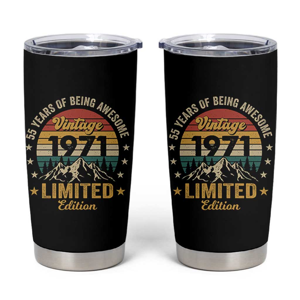 55th Birthday Tumbler Cup Vintage 1971 Limited Edition Retro 55 Years Of Being Awesome Mountain