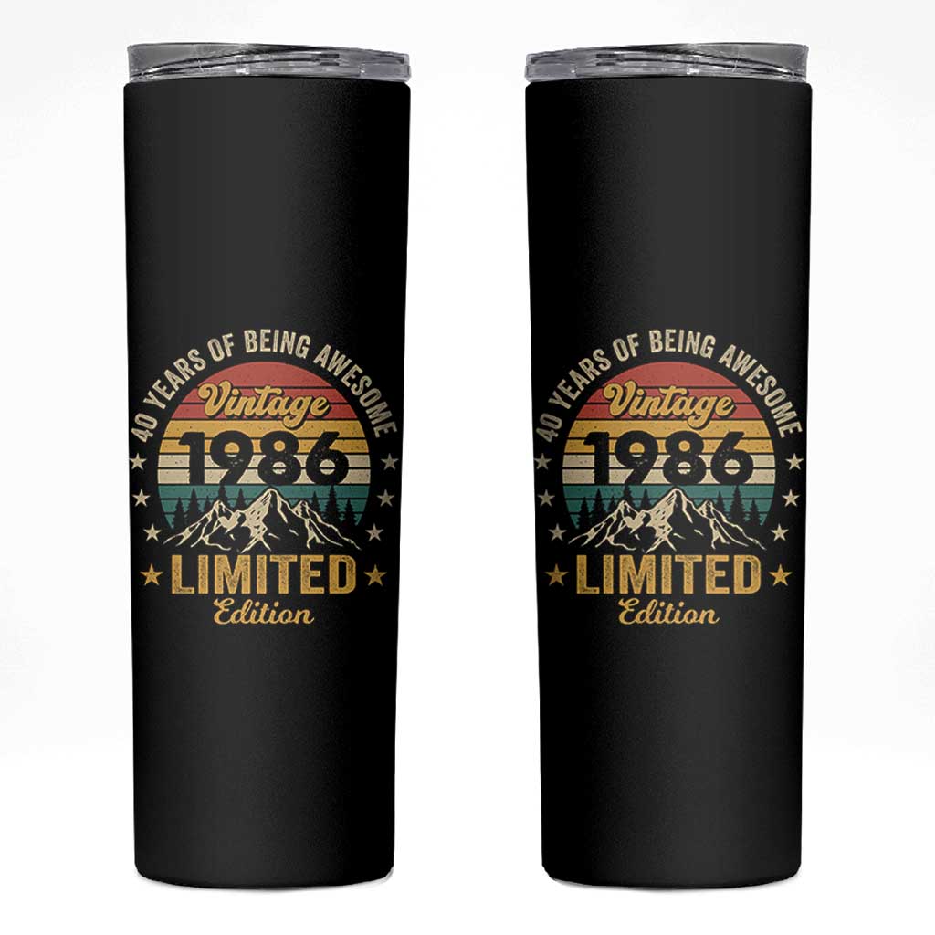 40th Birthday Skinny Tumbler Vintage 1986 Limited Edition Retro 40 Years Of Being Awesome Mountain