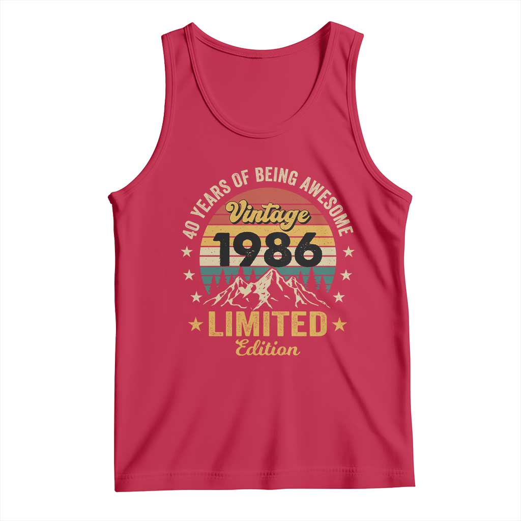 40th Birthday Tank Top Vintage 1986 Limited Edition Retro 40 Years Of Being Awesome Mountain