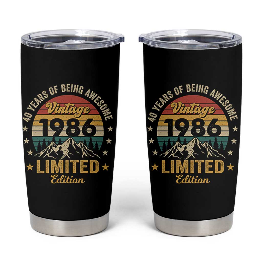 40th Birthday Tumbler Cup Vintage 1986 Limited Edition Retro 40 Years Of Being Awesome Mountain