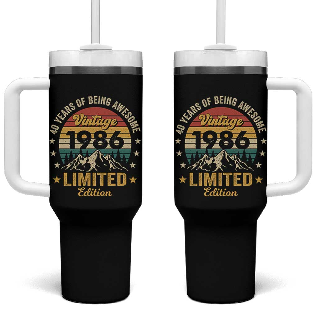 40th Birthday Tumbler With Handle Vintage 1986 Limited Edition Retro 40 Years Of Being Awesome Mountain