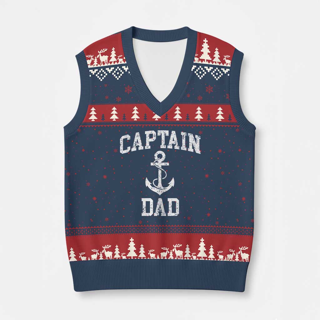 Captain Dad V-Neck Knit Sweater Vest Boat Pontoon Father Fishing Sailor