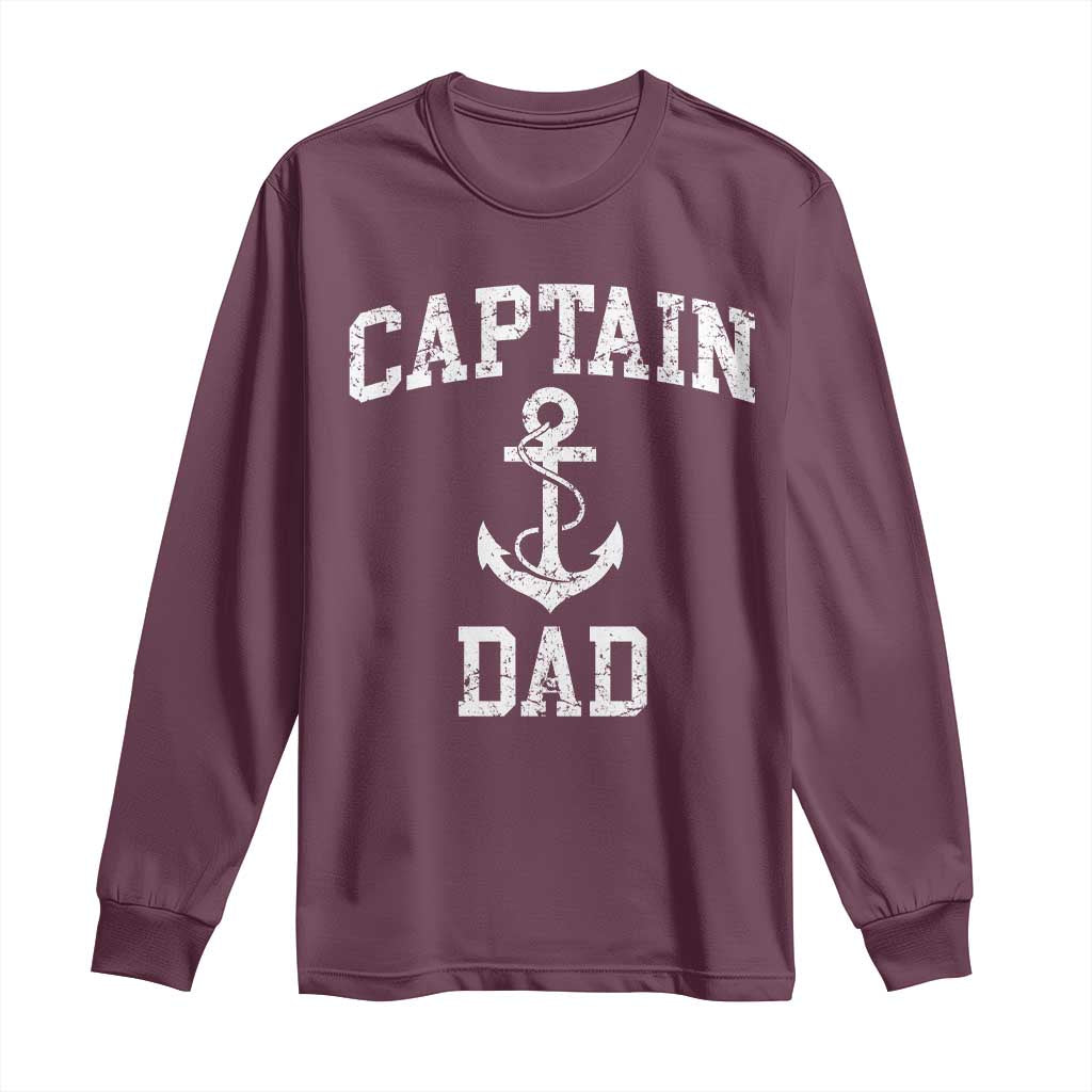 Captain Dad Long Sleeve Shirt Boat Pontoon Father Fishing Sailor