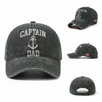 Captain Dad Washed Cotton Baseball Cap Boat Pontoon Father Fishing Sailor