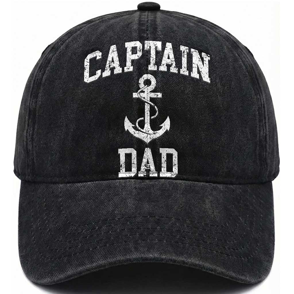 Captain Dad Washed Cotton Baseball Cap Boat Pontoon Father Fishing Sailor