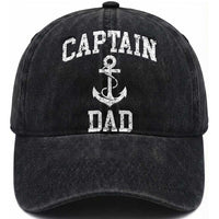 Captain Dad Washed Cotton Baseball Cap Boat Pontoon Father Fishing Sailor