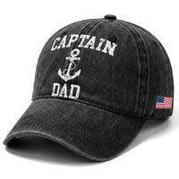Captain Dad Washed Cotton Baseball Cap Boat Pontoon Father Fishing Sailor