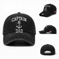 Captain Dad Washed Cotton Baseball Cap Boat Pontoon Father Fishing Sailor