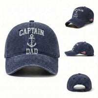 Captain Dad Washed Cotton Baseball Cap Boat Pontoon Father Fishing Sailor