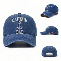 Captain Dad Washed Cotton Baseball Cap Boat Pontoon Father Fishing Sailor
