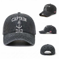 Captain Dad Washed Cotton Baseball Cap Boat Pontoon Father Fishing Sailor