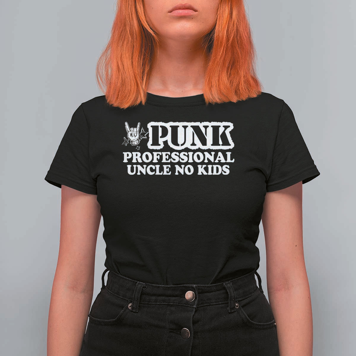 Funny Uncle T Shirt For Women Professional Uncle No Kids Rock Hand Sign - Wonder Print Shop
