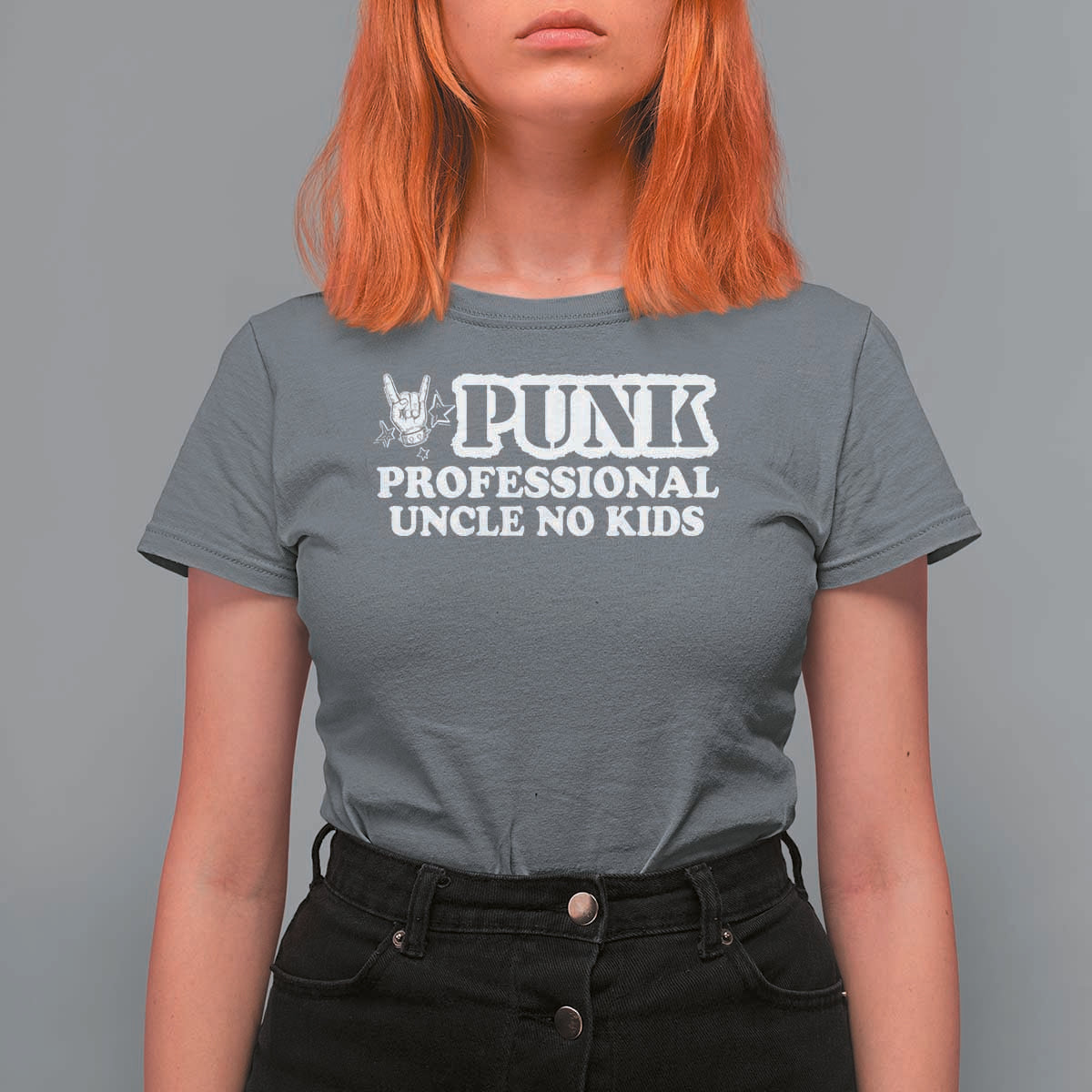 Funny Uncle T Shirt For Women Professional Uncle No Kids Rock Hand Sign - Wonder Print Shop