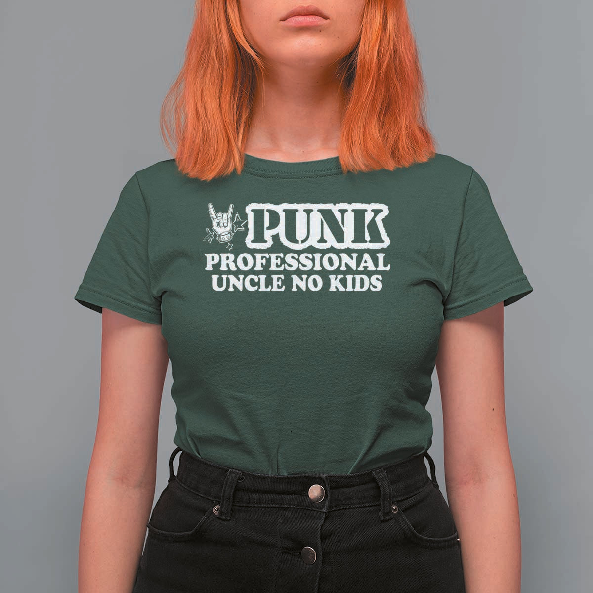 Funny Uncle T Shirt For Women Professional Uncle No Kids Rock Hand Sign - Wonder Print Shop