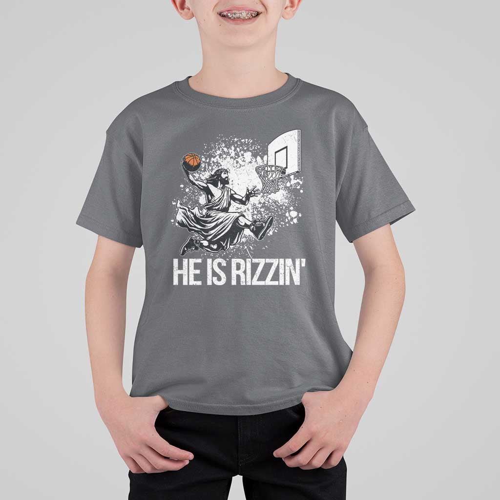Funny Jesus Basketball T Shirt For Kid He Is Rizzin Sport Player Meme - Wonder Print Shop