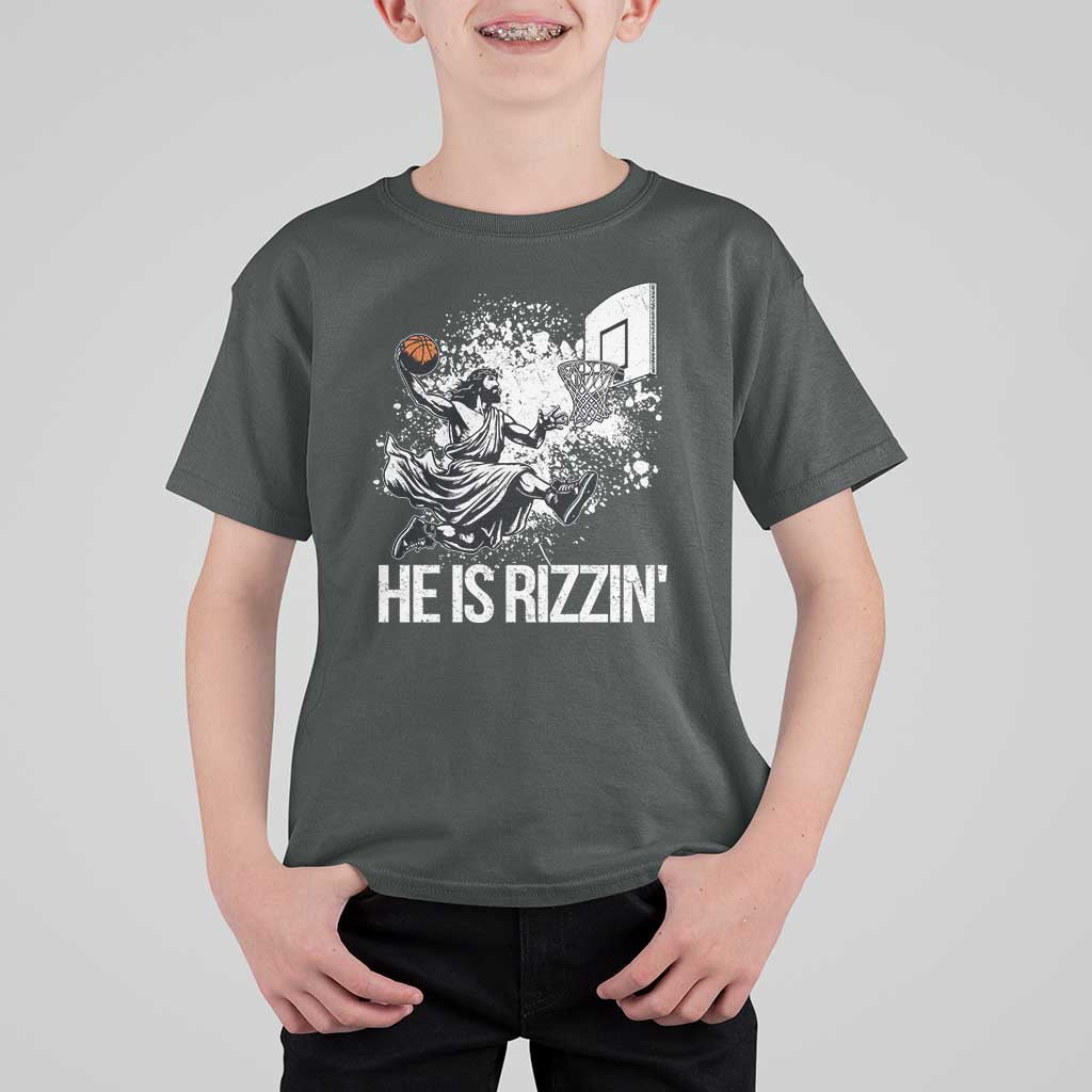 Funny Jesus Basketball T Shirt For Kid He Is Rizzin Sport Player Meme - Wonder Print Shop