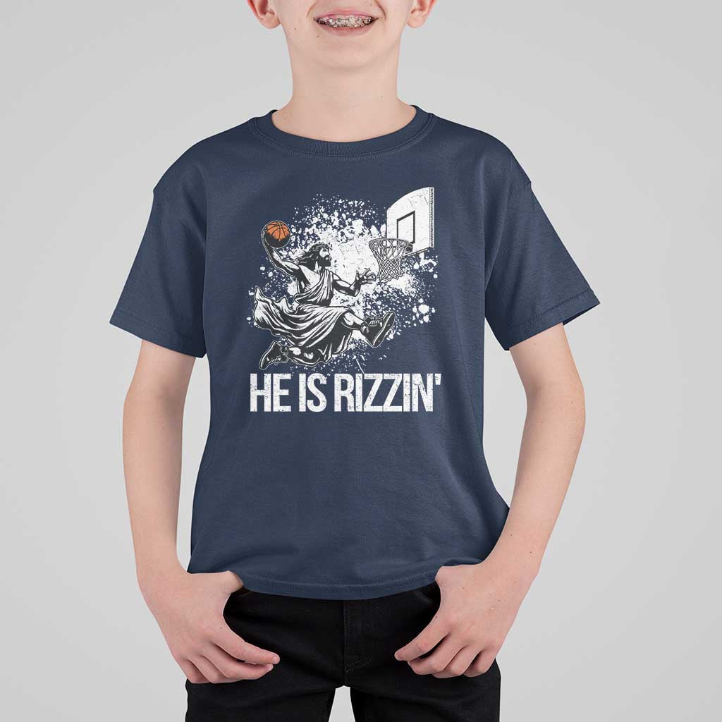 Funny Jesus Basketball T Shirt For Kid He Is Rizzin Sport Player Meme - Wonder Print Shop
