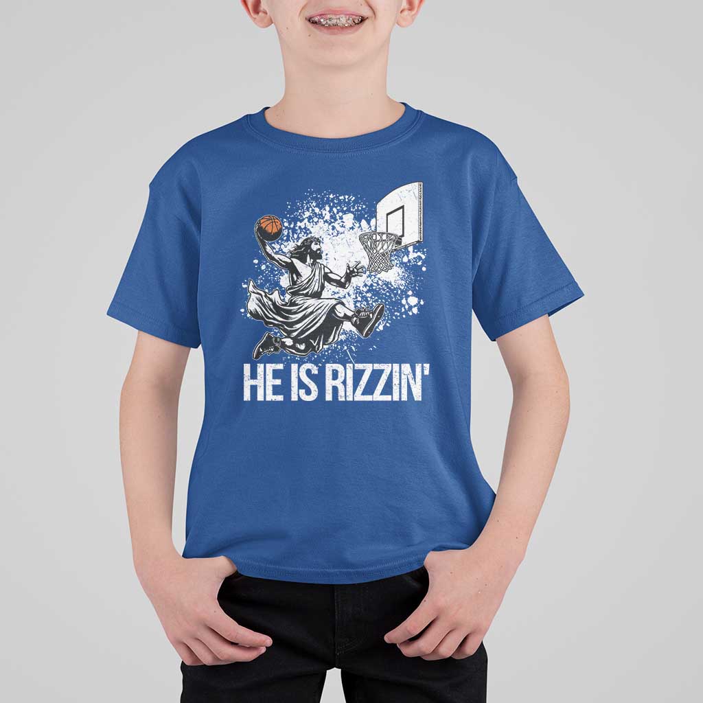 Funny Jesus Basketball T Shirt For Kid He Is Rizzin Sport Player Meme - Wonder Print Shop