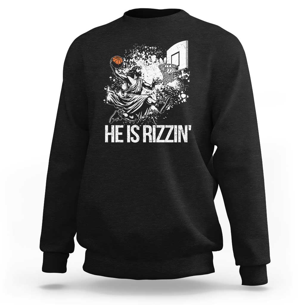 Funny Jesus Basketball Sweatshirt He Is Rizzin Sport Player Meme - Wonder Print Shop