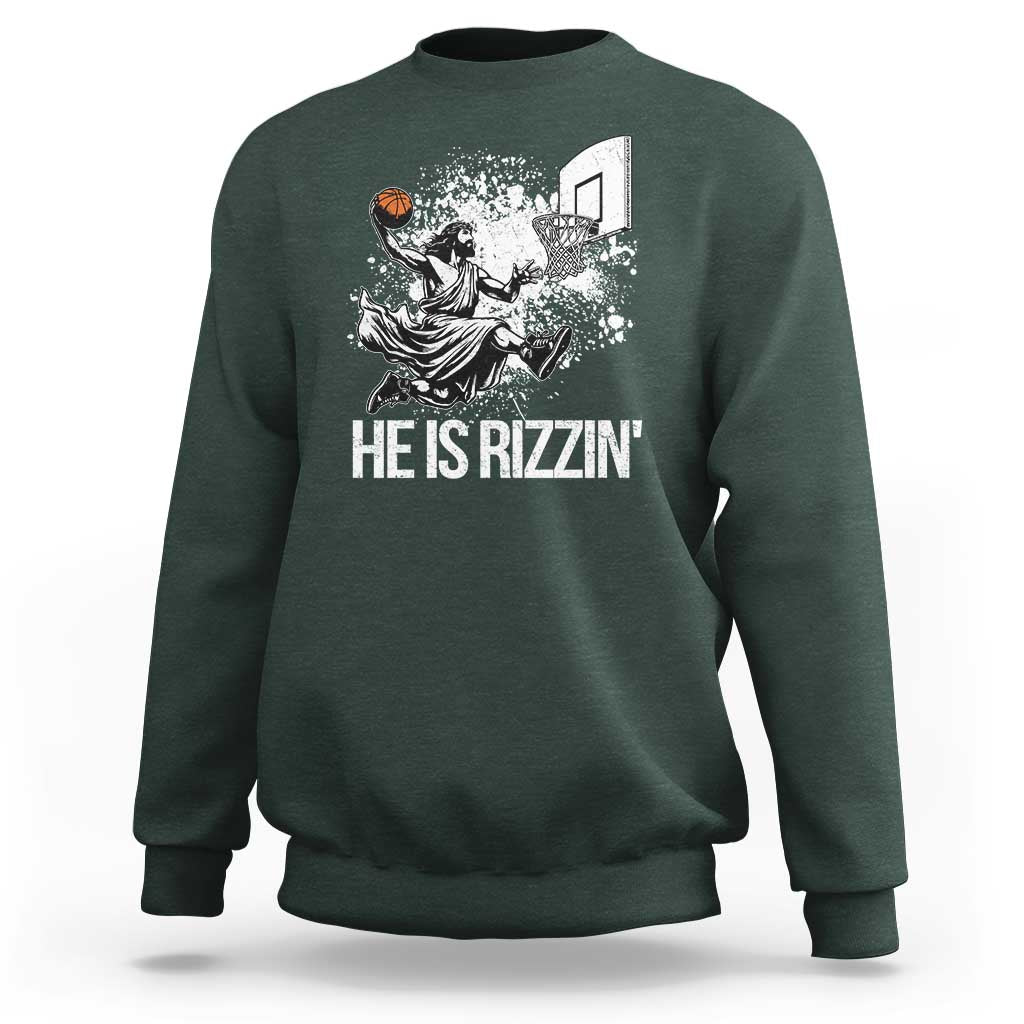 Funny Jesus Basketball Sweatshirt He Is Rizzin Sport Player Meme - Wonder Print Shop