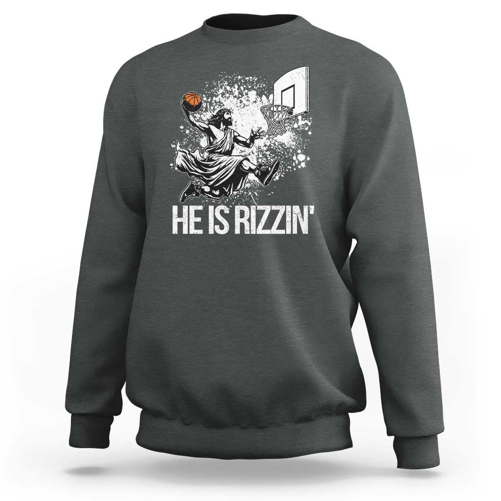 Funny Jesus Basketball Sweatshirt He Is Rizzin Sport Player Meme - Wonder Print Shop