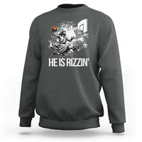 Funny Jesus Basketball Sweatshirt He Is Rizzin Sport Player Meme - Wonder Print Shop
