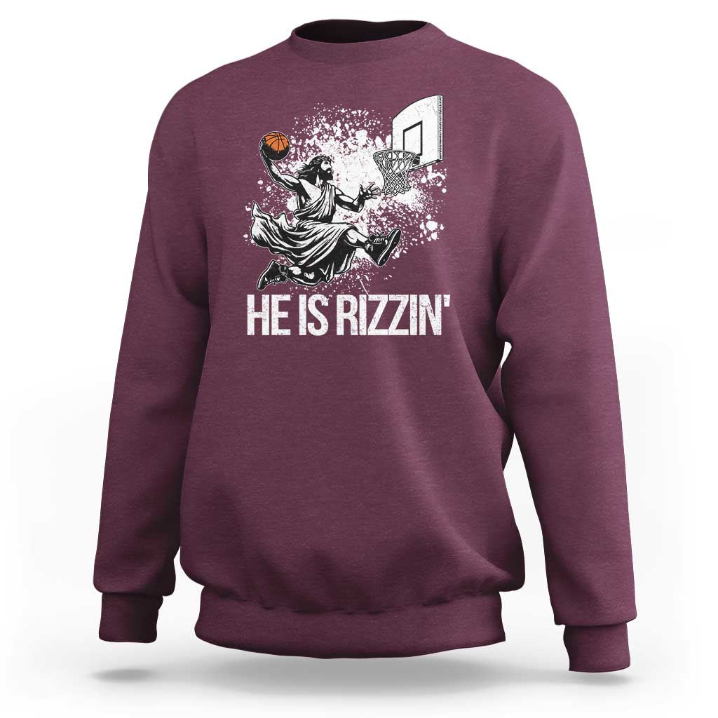 Funny Jesus Basketball Sweatshirt He Is Rizzin Sport Player Meme - Wonder Print Shop