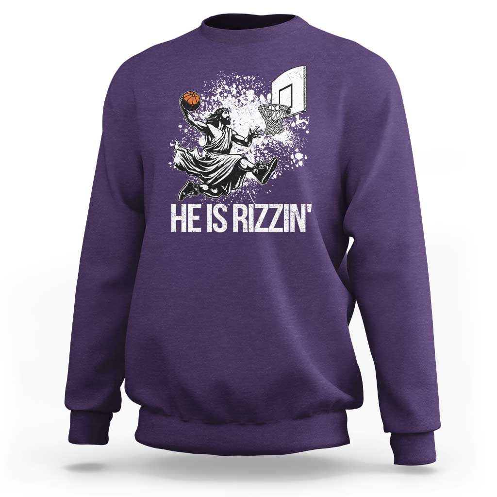 Funny Jesus Basketball Sweatshirt He Is Rizzin Sport Player Meme - Wonder Print Shop