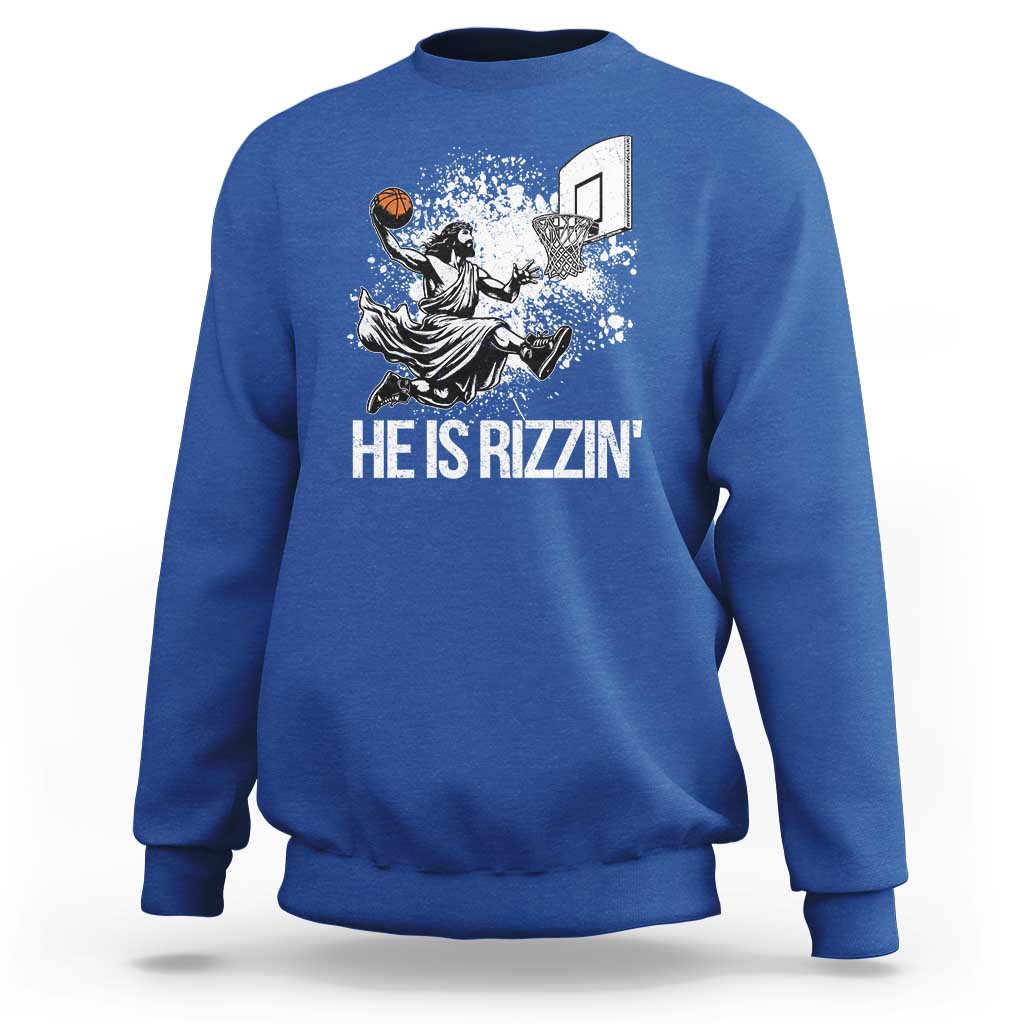 Funny Jesus Basketball Sweatshirt He Is Rizzin Sport Player Meme - Wonder Print Shop