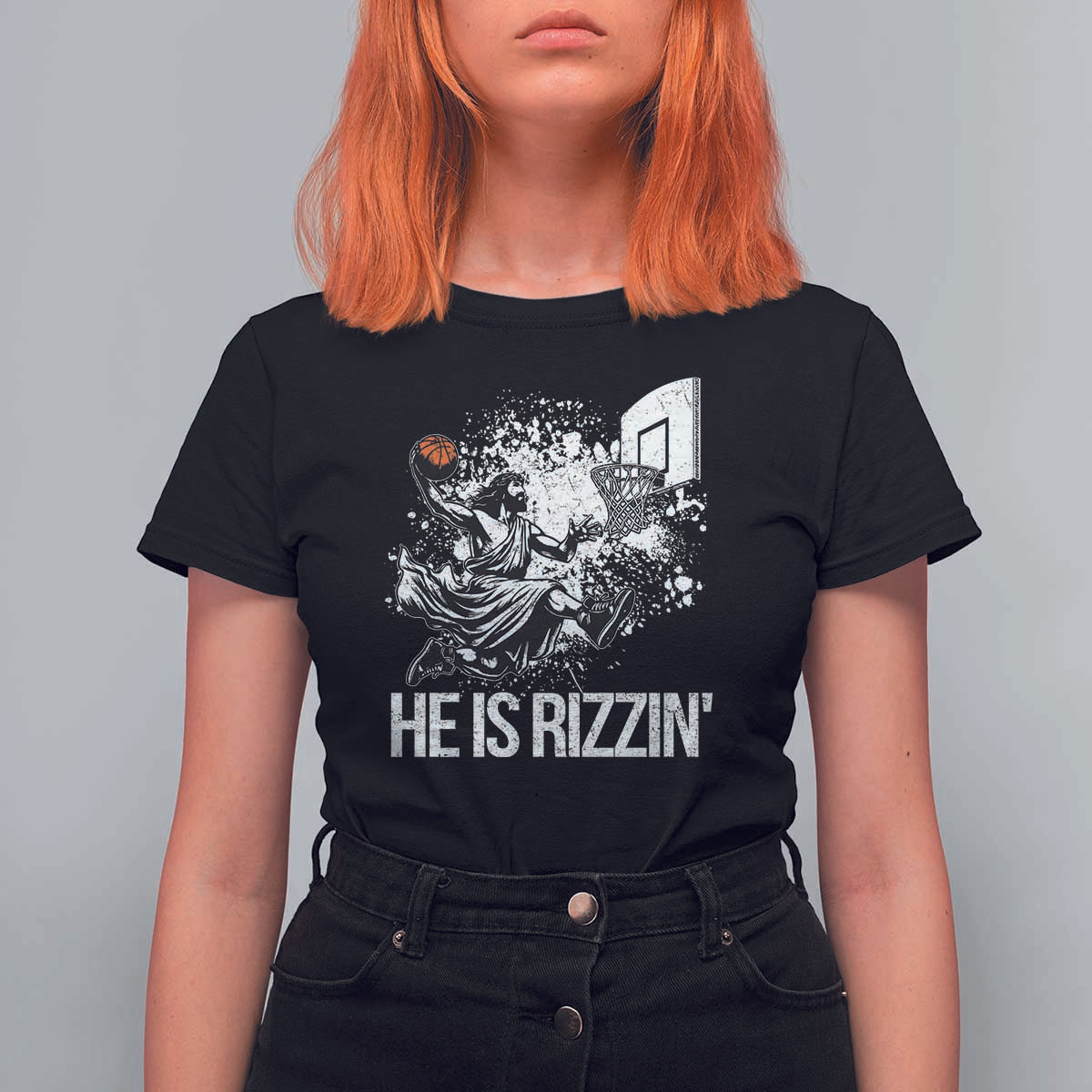 Funny Jesus Basketball T Shirt For Women He Is Rizzin Sport Player Meme - Wonder Print Shop