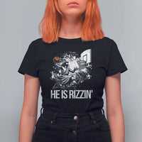 Funny Jesus Basketball T Shirt For Women He Is Rizzin Sport Player Meme - Wonder Print Shop