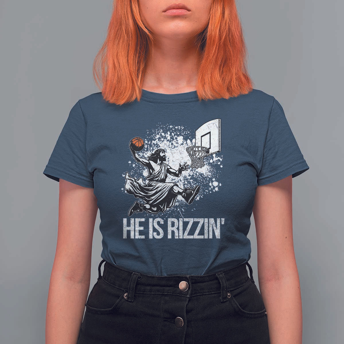 Funny Jesus Basketball T Shirt For Women He Is Rizzin Sport Player Meme - Wonder Print Shop