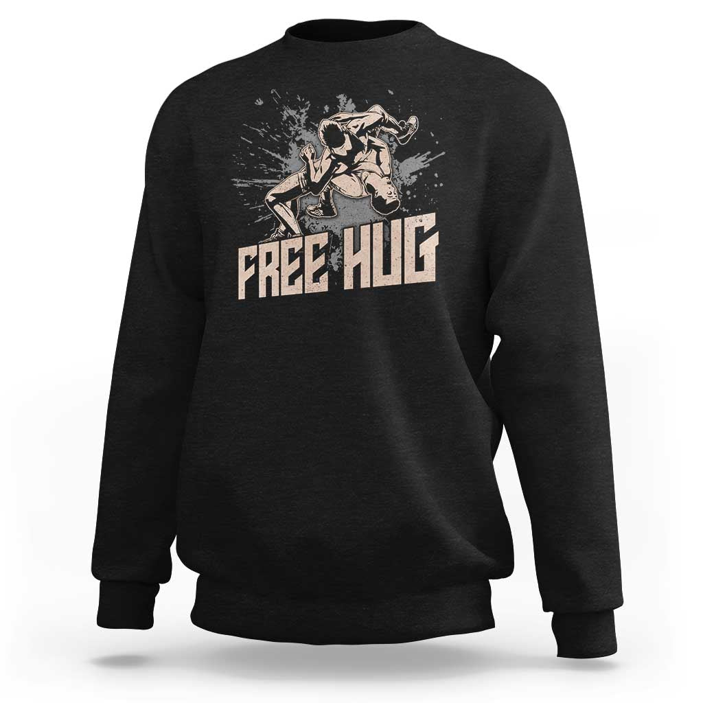 Funny Wrestling Sweatshirt Free Hug Vintage Wrestler - Wonder Print Shop