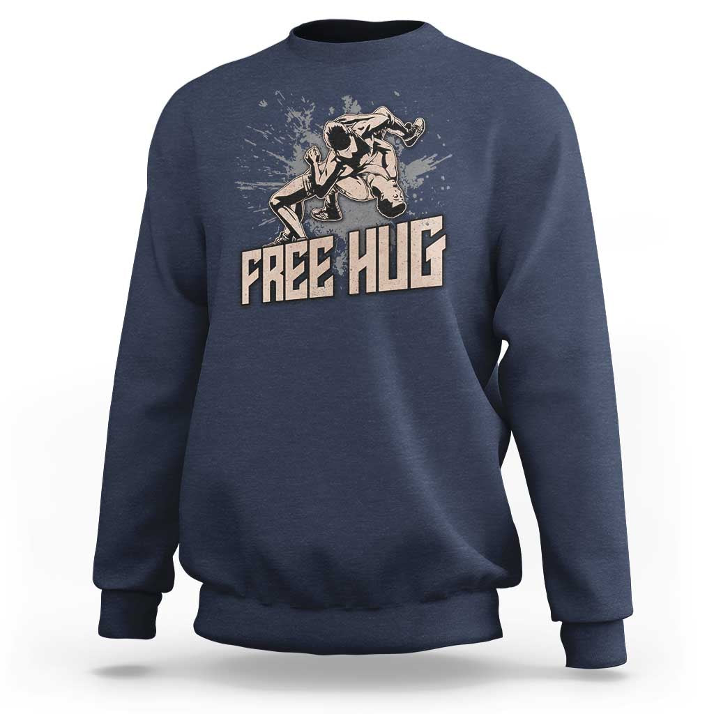 Funny Wrestling Sweatshirt Free Hug Vintage Wrestler - Wonder Print Shop