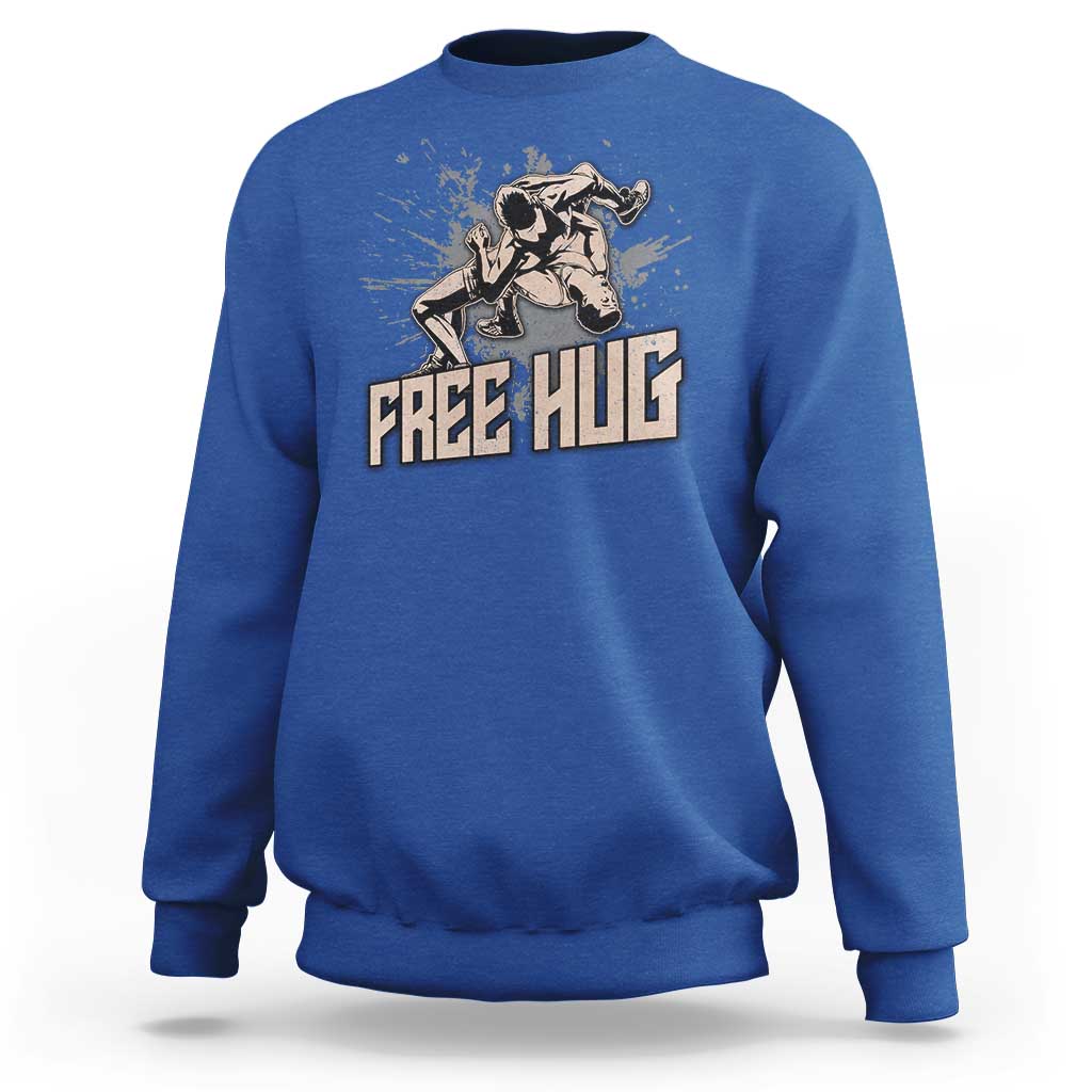 Funny Wrestling Sweatshirt Free Hug Vintage Wrestler - Wonder Print Shop