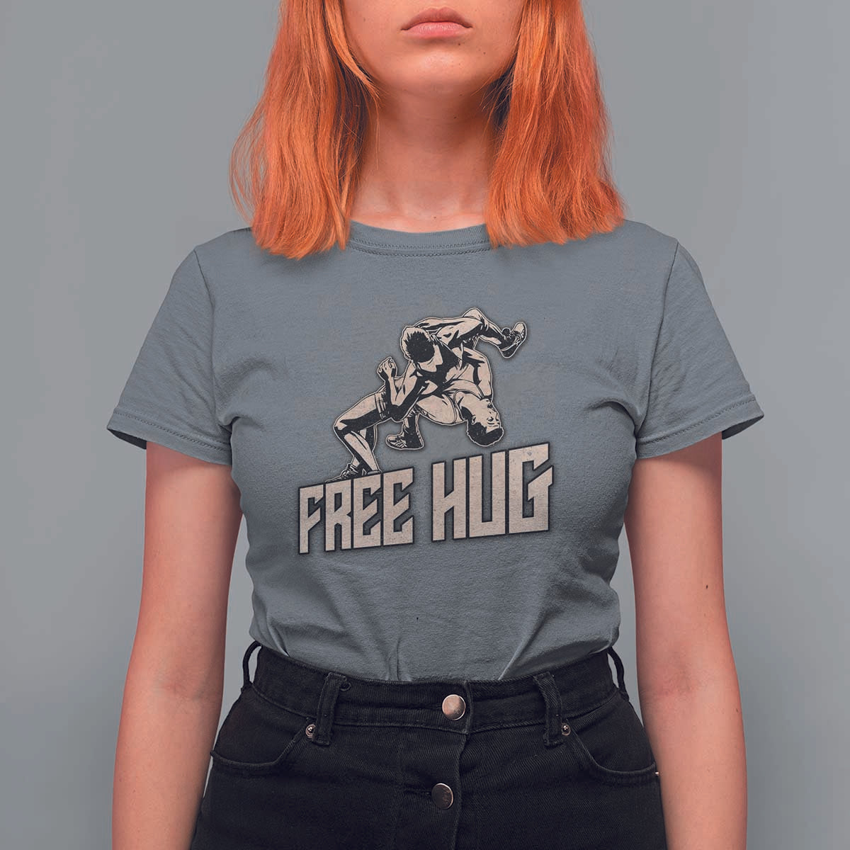 Funny Wrestling T Shirt For Women Free Hug Vintage Wrestler - Wonder Print Shop