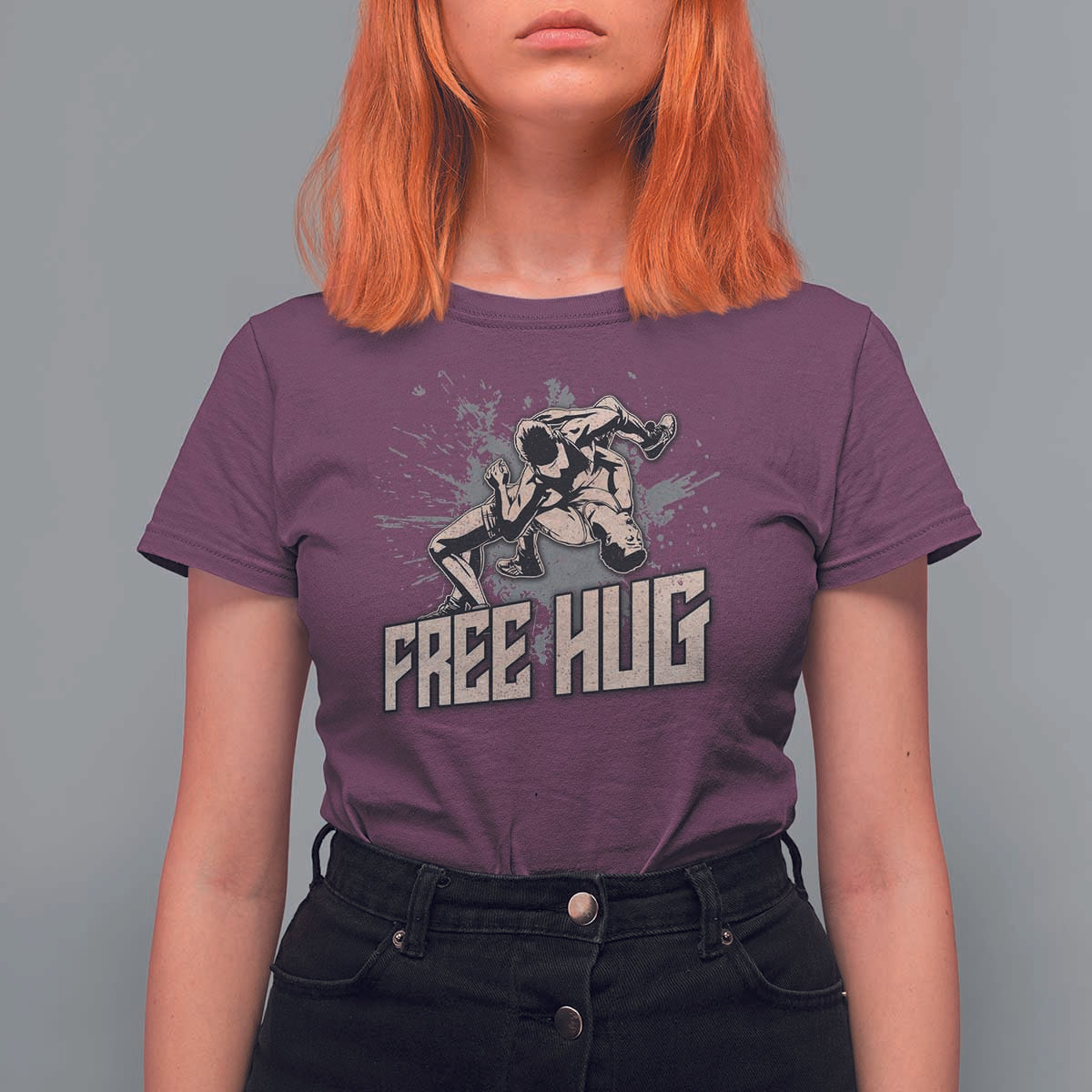 Funny Wrestling T Shirt For Women Free Hug Vintage Wrestler - Wonder Print Shop