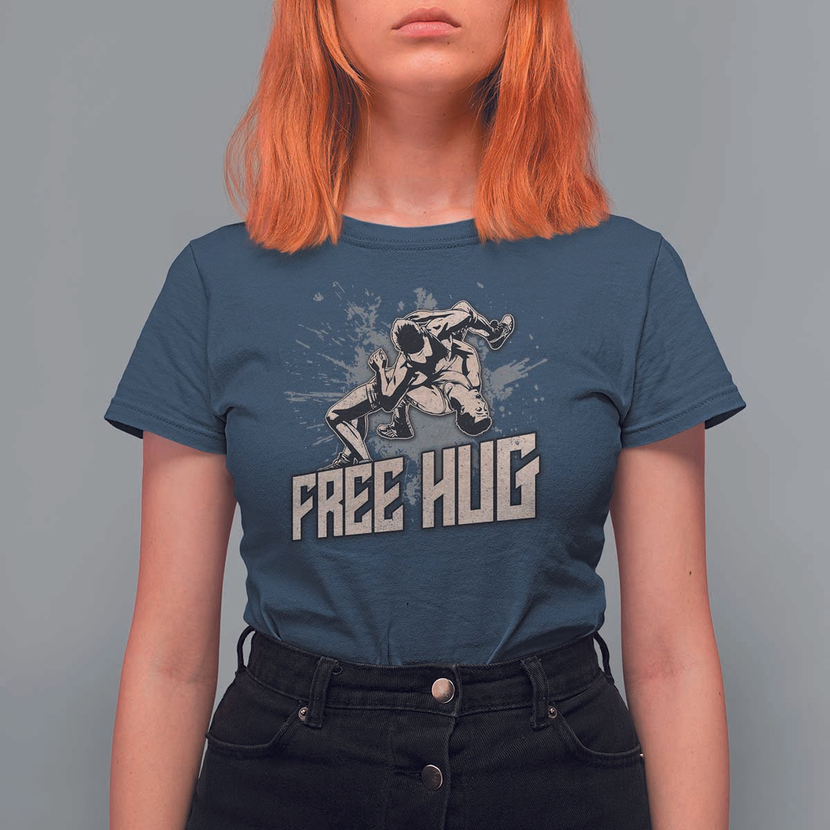 Funny Wrestling T Shirt For Women Free Hug Vintage Wrestler - Wonder Print Shop