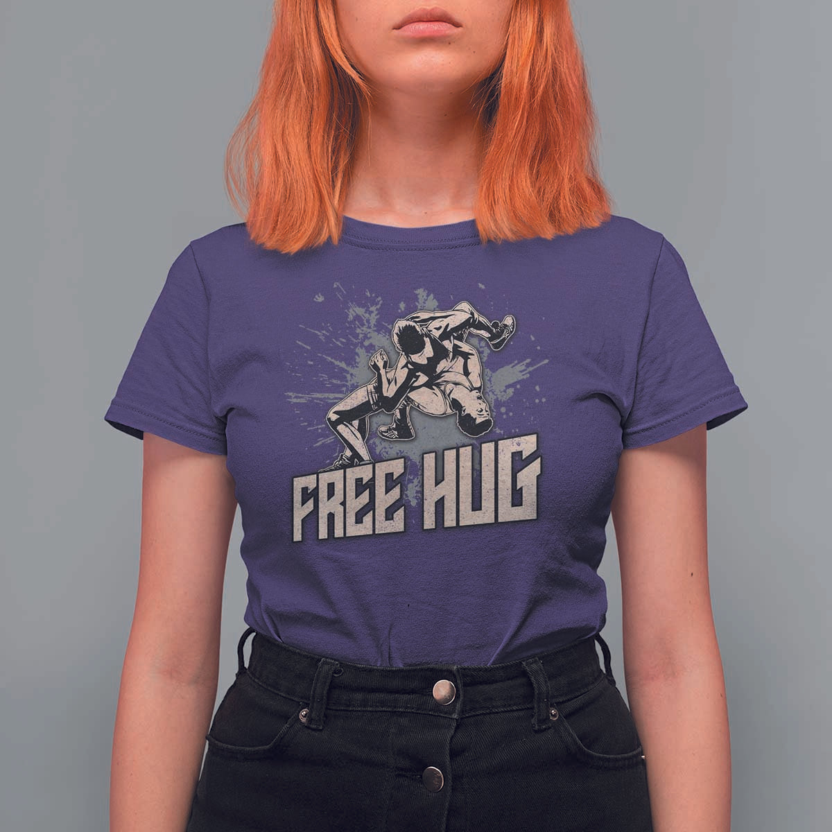 Funny Wrestling T Shirt For Women Free Hug Vintage Wrestler - Wonder Print Shop