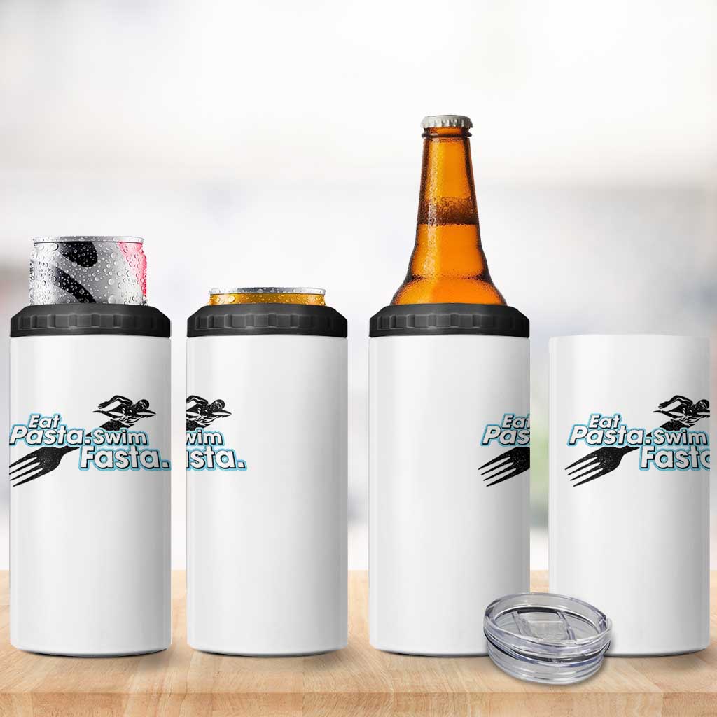 Funny Swimmer 4 in 1 Can Cooler Tumbler Eat Pasta Swim Fasta Fork Swimming - Wonder Print Shop