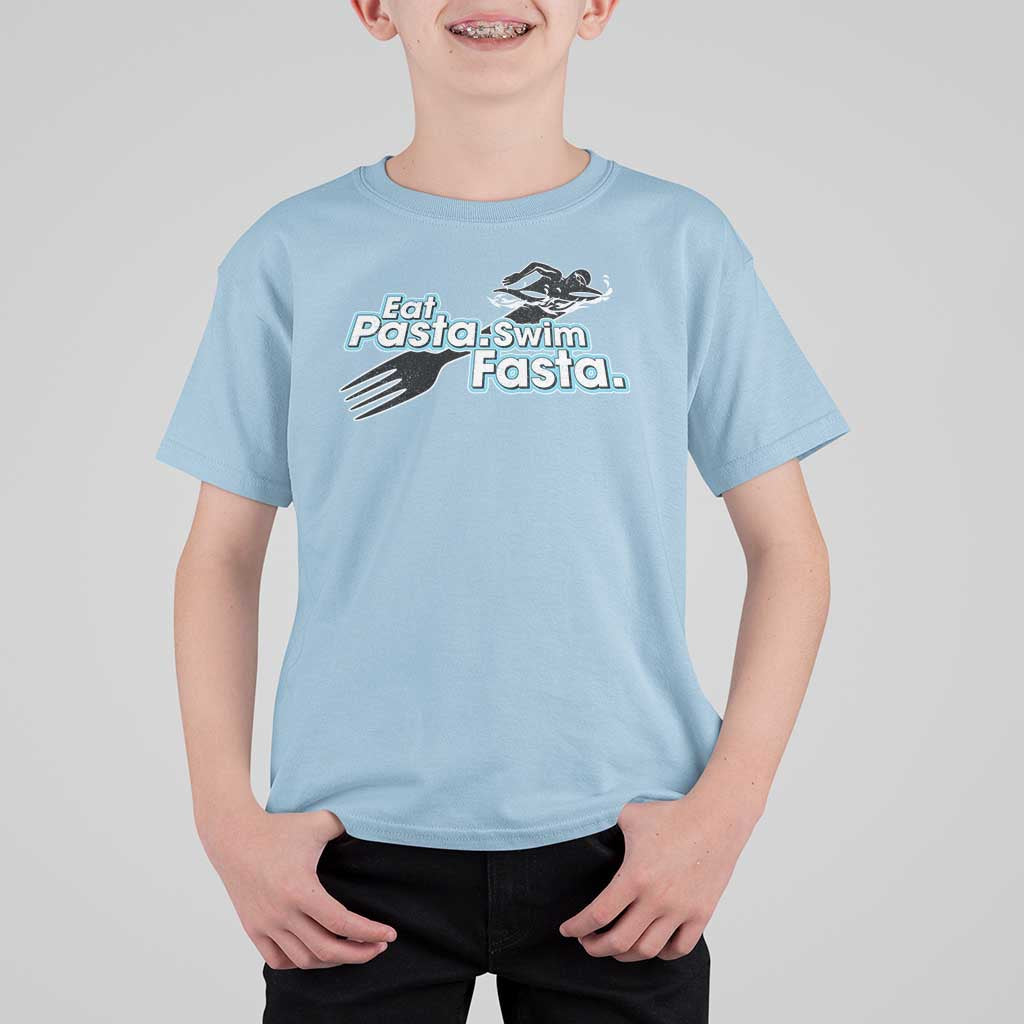 Funny Swimmer T Shirt For Kid Eat Pasta Swim Fasta Fork Swimming - Wonder Print Shop