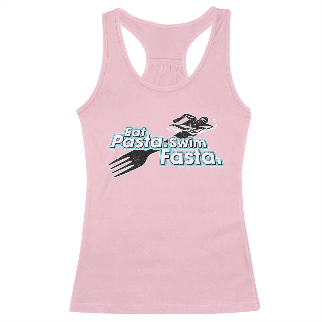 Funny Swimmer Racerback Tank Top Eat Pasta Swim Fasta Fork Swimming - Wonder Print Shop