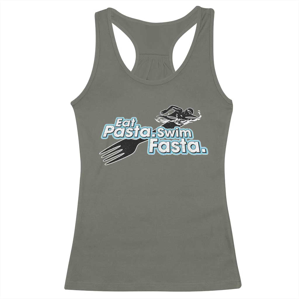 Funny Swimmer Racerback Tank Top Eat Pasta Swim Fasta Fork Swimming - Wonder Print Shop