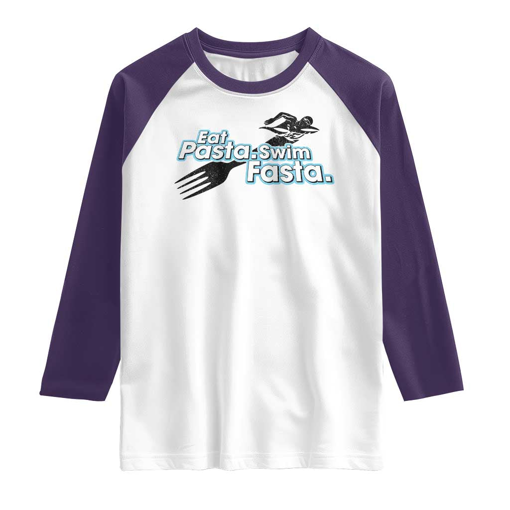 Funny Swimmer Raglan Shirt Eat Pasta Swim Fasta Fork Swimming - Wonder Print Shop