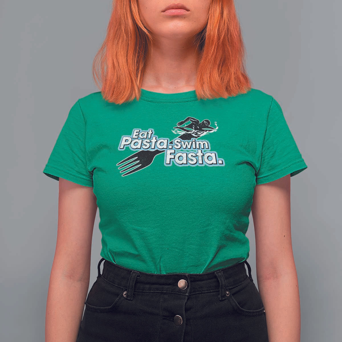 Funny Swimmer T Shirt For Women Eat Pasta Swim Fasta Fork Swimming - Wonder Print Shop