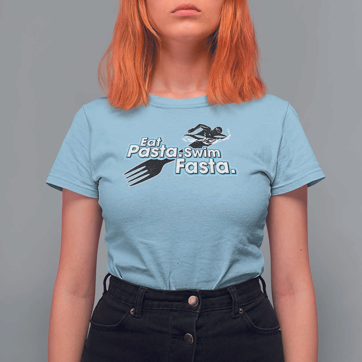 Funny Swimmer T Shirt For Women Eat Pasta Swim Fasta Fork Swimming - Wonder Print Shop