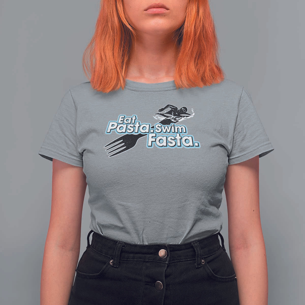 Funny Swimmer T Shirt For Women Eat Pasta Swim Fasta Fork Swimming - Wonder Print Shop
