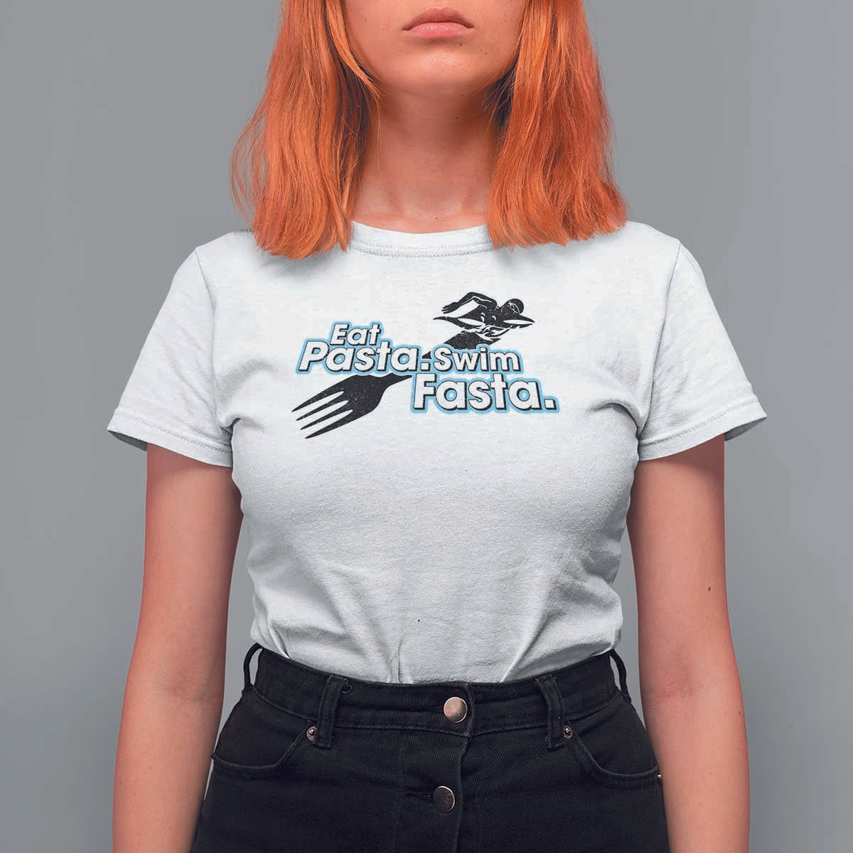 Funny Swimmer T Shirt For Women Eat Pasta Swim Fasta Fork Swimming - Wonder Print Shop