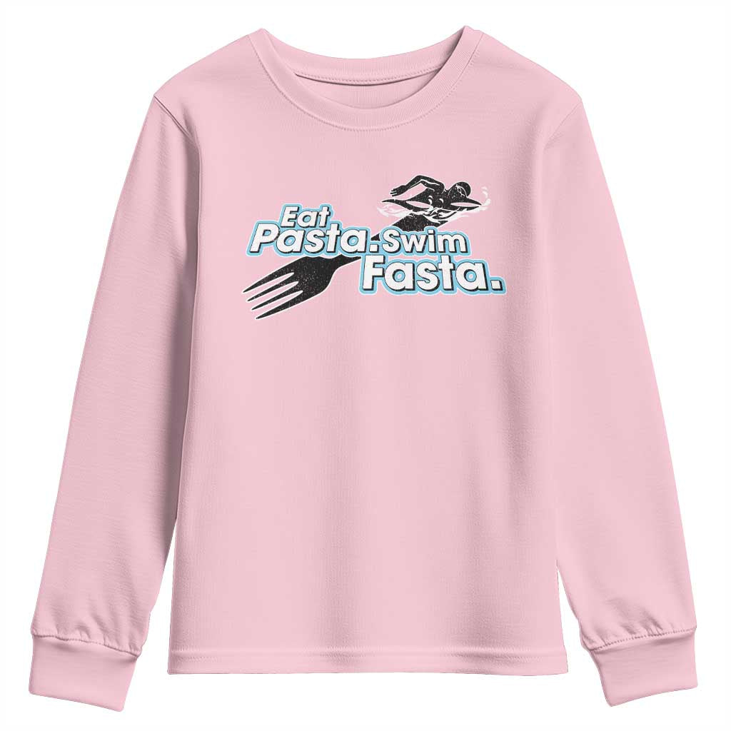Funny Swimmer Youth Sweatshirt Eat Pasta Swim Fasta Fork Swimming - Wonder Print Shop